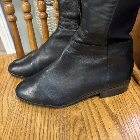 Michael Kors Women's Black Leather Knee‎ High Zipper Riding Boots Size 7 M - Picture 2 of 11